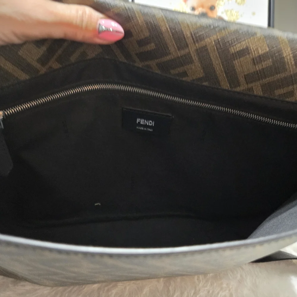 Fendi Forever Fendi Messenger Bag Zucca Coated Canvas and Leather EUC